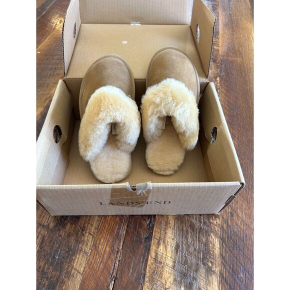 Lands End Girls Shearling Scuff Slippers US 1 Camel - Picture 1 of 5